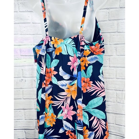 Swim Solutions Size 22W Navy Printed Double-Strap Havana Nights Floral Tankini - Picture 8 of 10